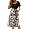 Midi Dresses Women Floral Print Patchwork Dress Short Sleeve Round Neck Comfortable Daily Party Dress