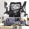 Black White Woman Kissing Snake Tapestry, Gothic Intricate Female Face Art Wall Hanging For Living Room Bedroom Office Bar Decor
