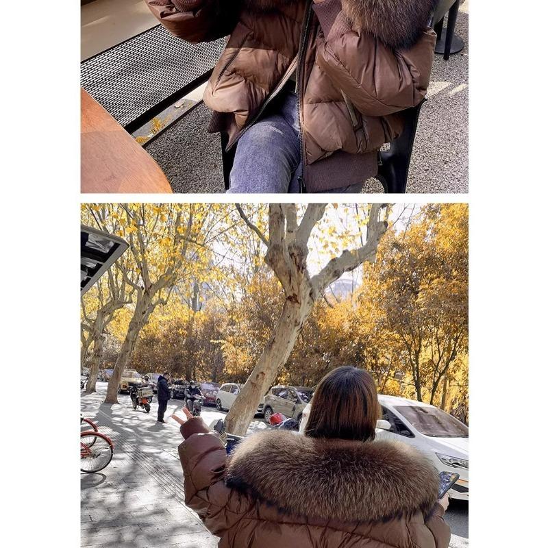Winter Puffer Jacket Women Thick Warm Short Parkas Real Natural Raccoon Fur Loose Down Coat