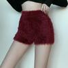 Woman Sexy Shorts Furry Casual Slim Shorts Women's Autumn Winter High Waist Stretch Knit Shorts