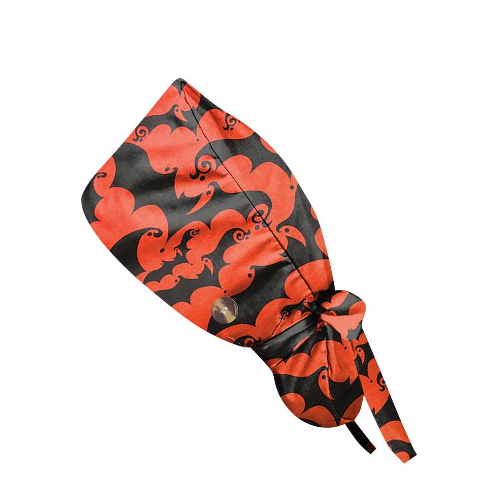 Halloween-Themed Adjustable Satin Hair Bonnet with Purple Bat Print for Women and Girls