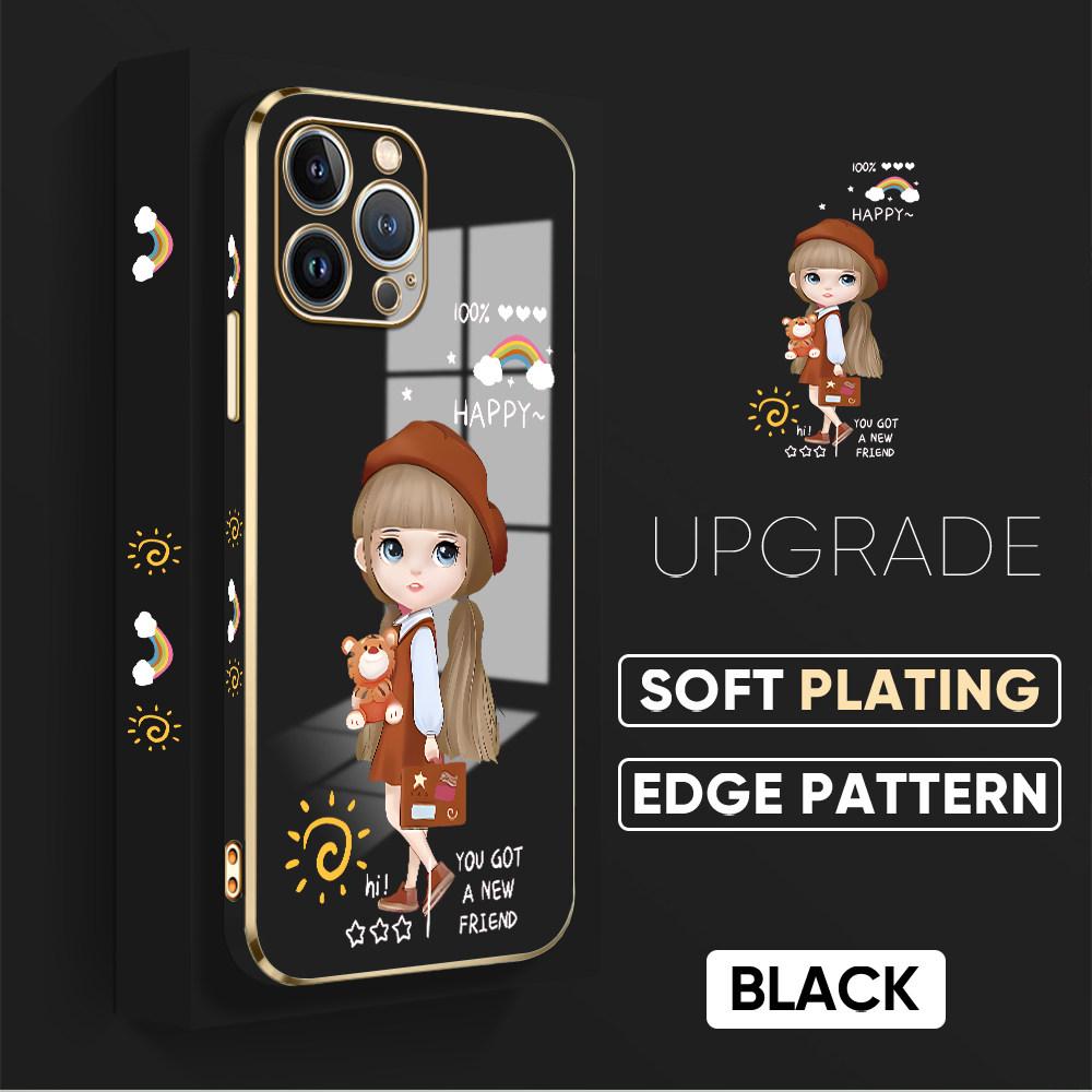 For iPhone 16 15 Max Samsung S24 S23 Plus A15 A35 A53 A73 Xiaomi 11T 12T 13T Redmi 13C Soft TPU Full Lens Protect Cute Girl Phone Case