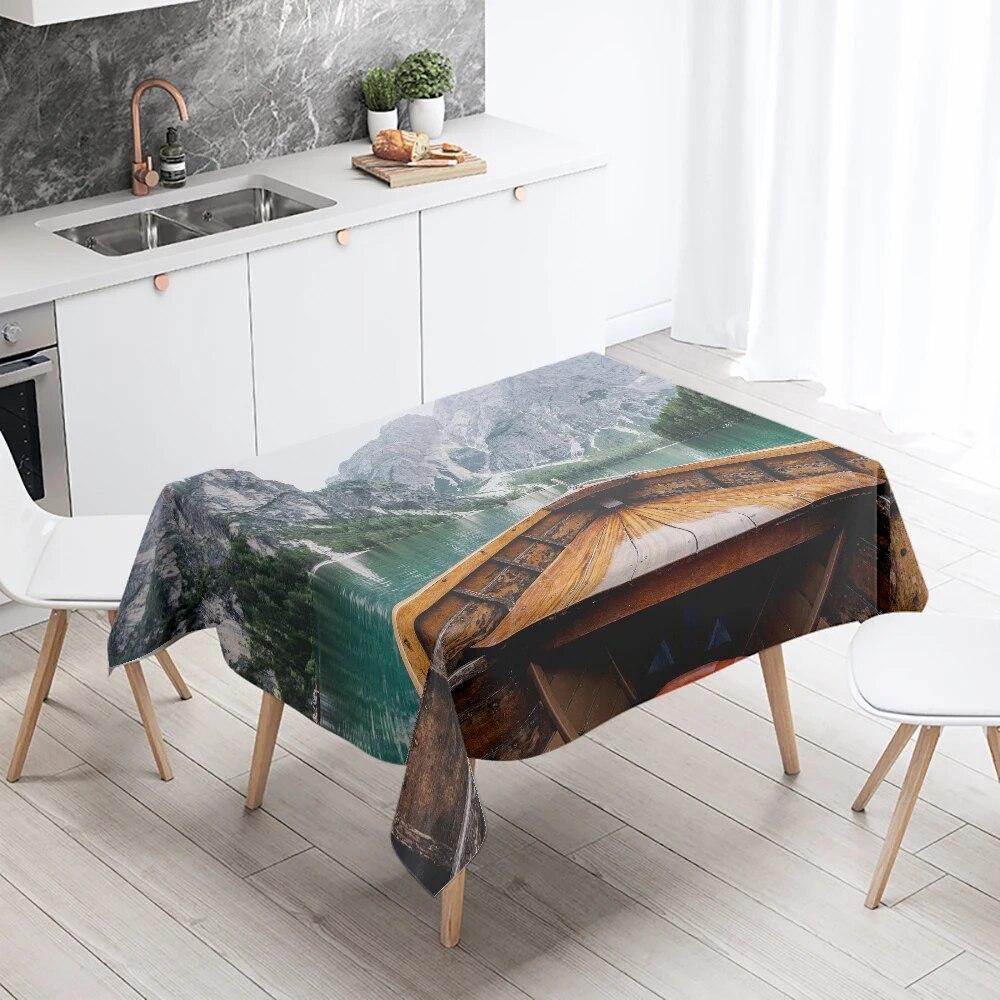 Landscape Tablecloth Mountains Canyon Lake Water Home Table Decoration Antifouling Waterproof Rectangular