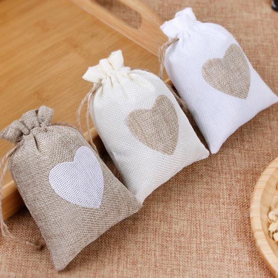 10Pcs Imitation Linen Present Wrapping Bag with Drawstring Anti-deformed New Year Candy Pouch for Party
