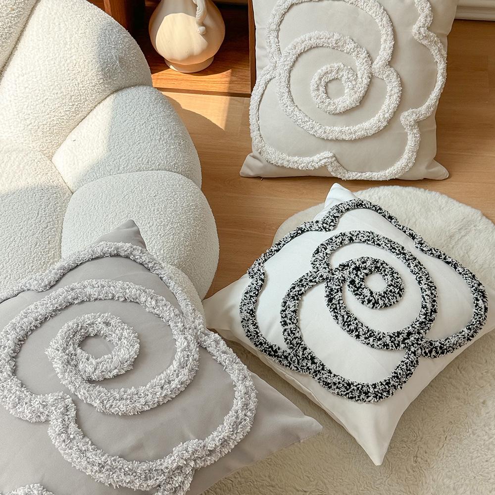 Bohemian Pillowcase Minimalist Pillow Cover Tufted Cushion Case Rose Floral Sofa Decor Ins Style Bedroom Accent Nordic Accessory