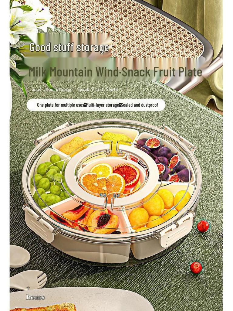Rotatable Six-Compartment Fridge Storage Box for Fruits & Condiments