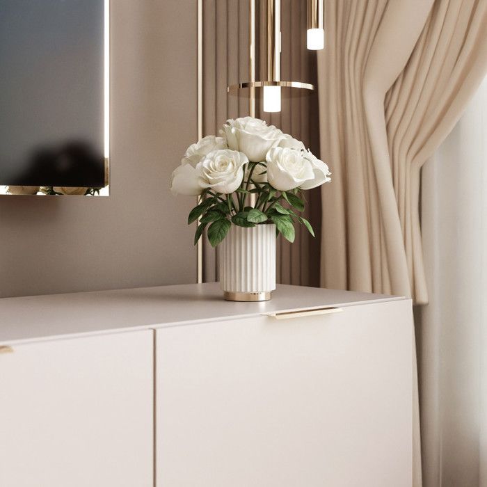 ANGEL TV Stand - with LED - 200x40x49 Cm - 4 Doors with Handles - Cashmere