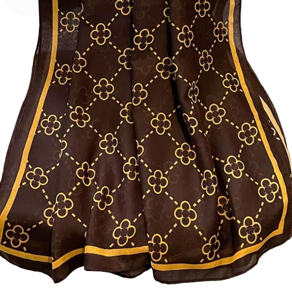 Lucky Clover Viscose Shawl 180x85cm Brown with Honey Clovers