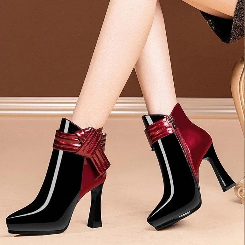 Women Ankle Super High Heels Chelsea Boots Party Trend Shoes 2025 Winter New Bow Dress Shoes Pointed Toe Pumps Mujer Zapatos