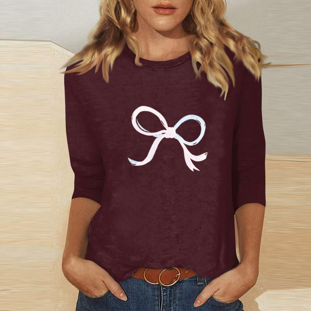 Women's O-neck 3/4 Sleeve Print Top