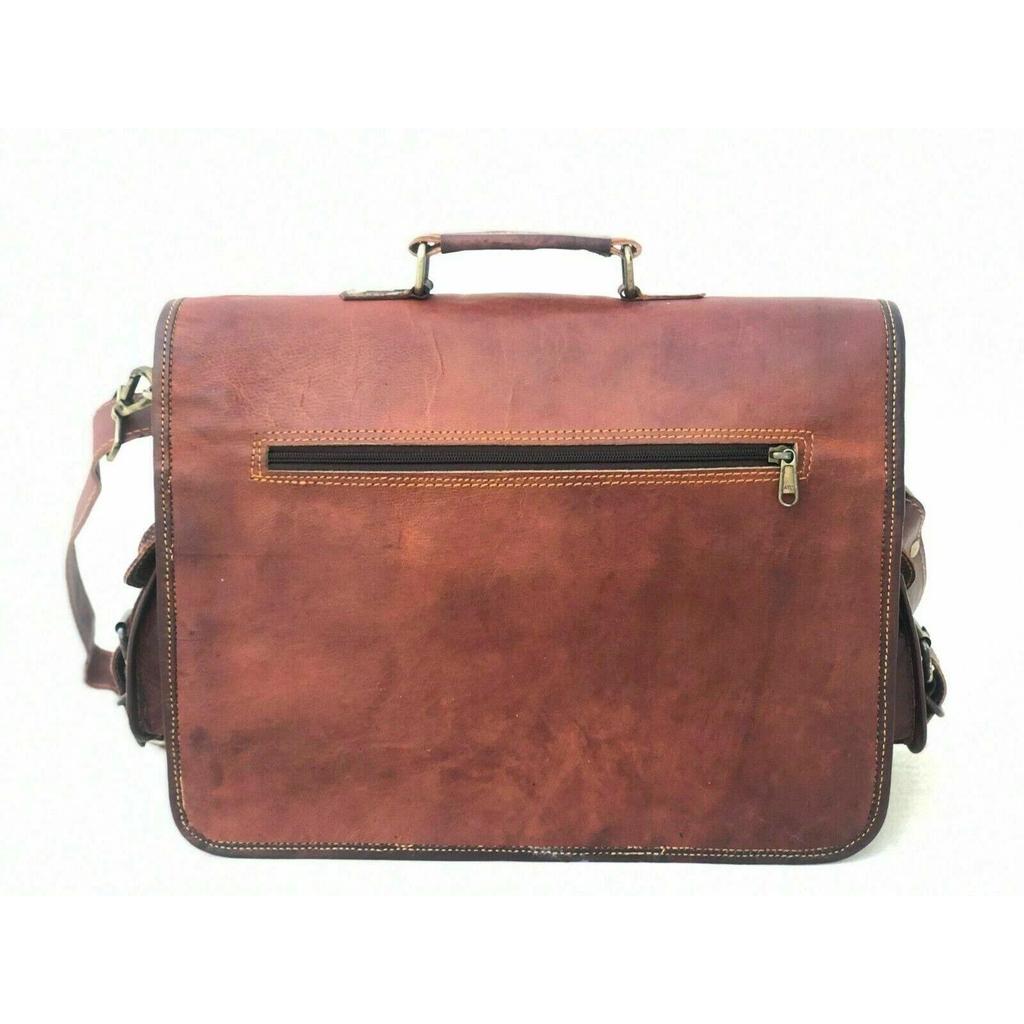 Goat Leather Bag Laptop Brown Messenger Genuine Vintage Satchel Men's Real New