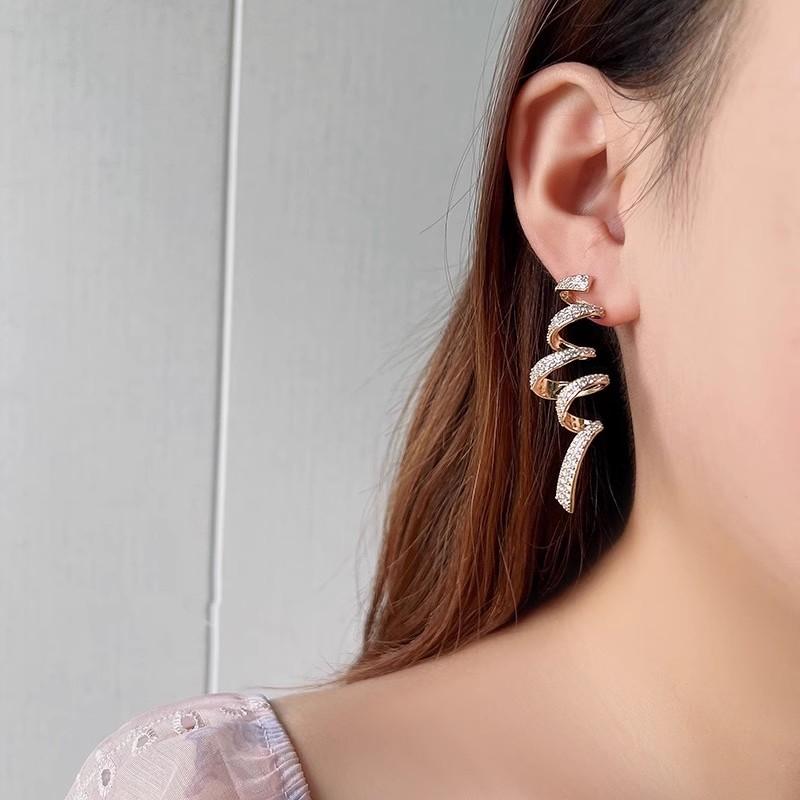 Huitan Neue Trendige Spiralohrringe Voll Bling Bling Zirkonia Statement Hängeohrringe für Frauen Hochzeit Ästhetischer Zirkon