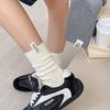 White Thick-lined Letter-labeled Socks for Women with Flanged Smiling Faces, Mid-calf Pile Socks, Autumn and Winter Couple Socks for Men and Women
