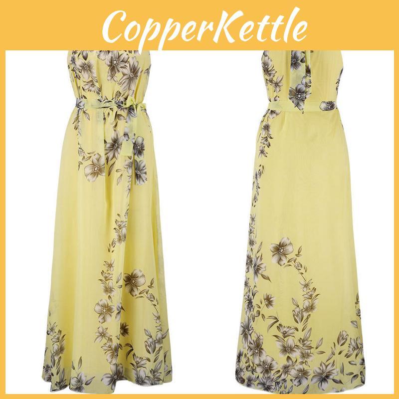 Elegant Plus Size Womens Floral Sleeveless Belted Maxi Long Dress For Summer Parties