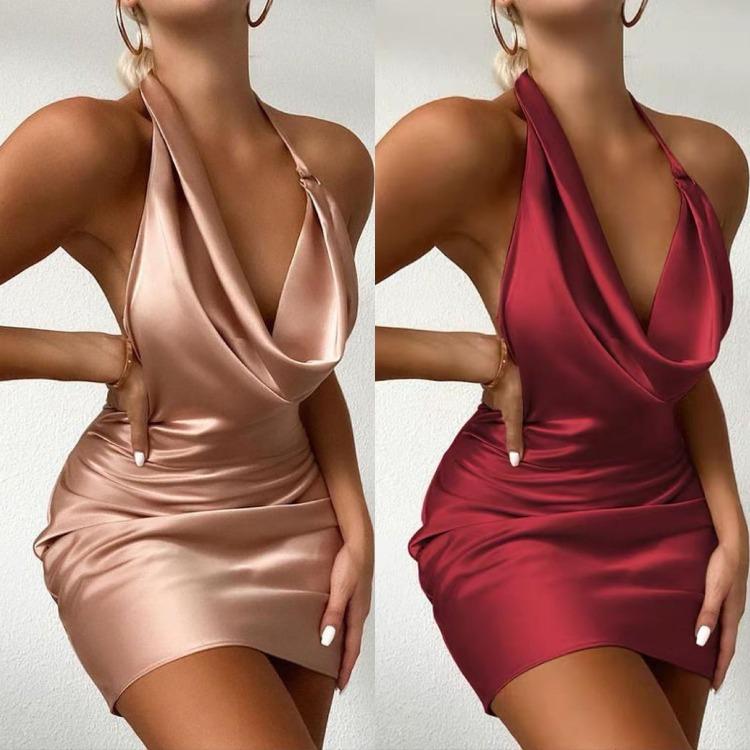 Abito da donna sexy con scollo a cowl e spalline sottili, comodo, leggero, alta riconoscibilità, elegante, snellente, vestibilità lusinghiera