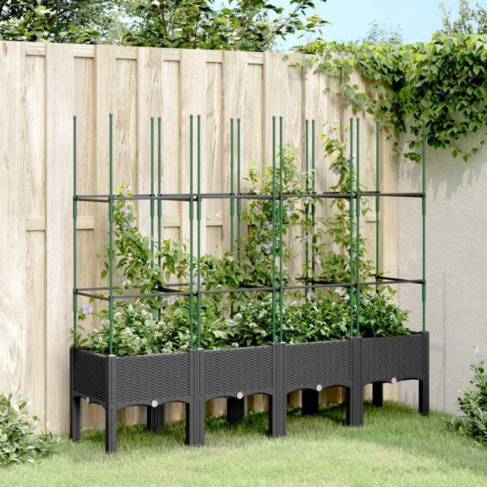 VidaXL Planter with Trellis, Raised Bed, Flower Box, Plant Pot, Flower Box Garden Patio Terrace Outdoor, 367963