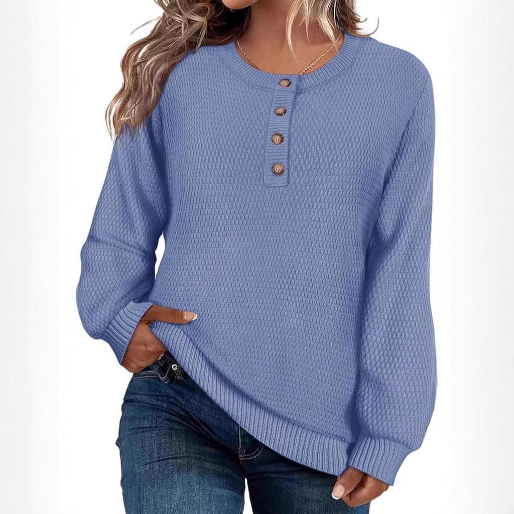 European Cross 2026 Autumn/Winter Solid Color Long Sleeve Round Neck Pullover Knit Sweater for Women