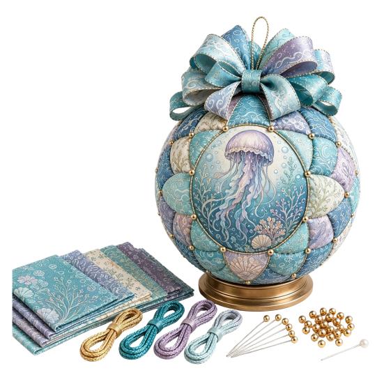 Therapeutic Assembly Activity Ocean Treasures DIY Patchwork Ball Ornament Kit, Nautical Dolphin Fabric Craft Making Natural Material Set,