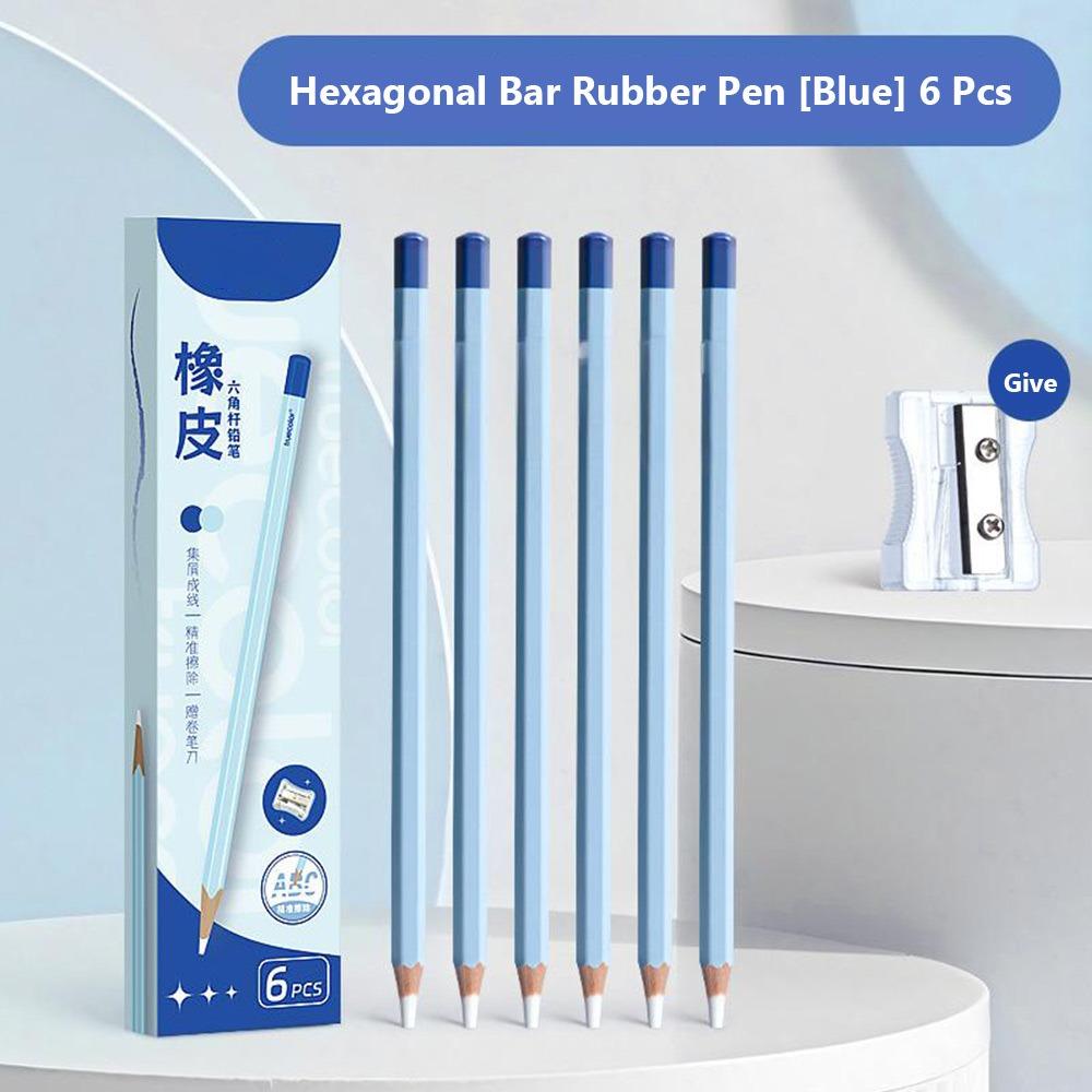 6PCS/Set Pencil Shape Eraser Without Leaving Marks Rubber Eraser Pencil Erasers  for Office School