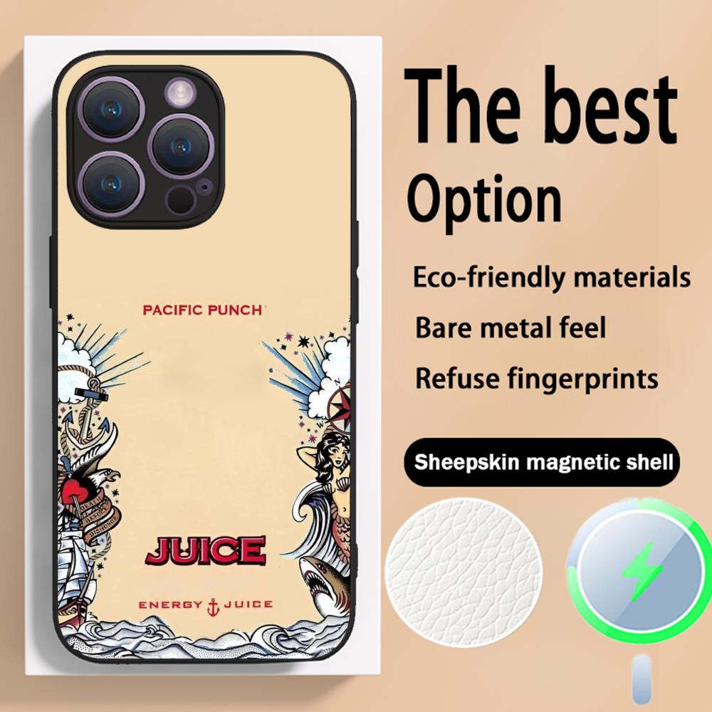 Custodia per Telefono MonsterS Juice Drink Flavor E-energyS Per iPhone 16 15 14 13 12 11 Plus Pro Max Lusso di Alta Gamma Magsafe Pelle di Pecora