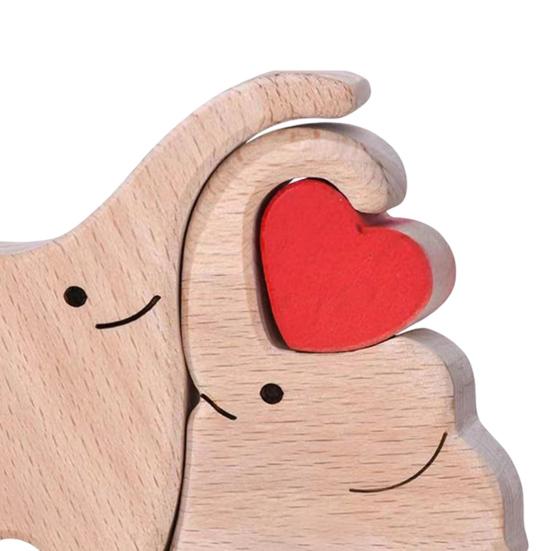 Wooden Elephant Family Puzzle Ornament Love Heart Mother Father Baby