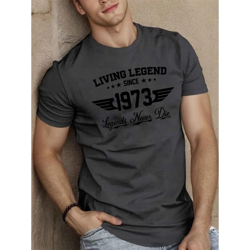 Summer Round Neck 3D SINCE 1973 Pattern Print Top Fashionable Casual Short Sleeved Men's T-shirts