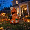 Metal Halloween Pumpkin Yard Stake Outdoor Lawn Decoration Garden Art Iron Halloween Pumpkin Sign with Ghost Skeleton Cat Design