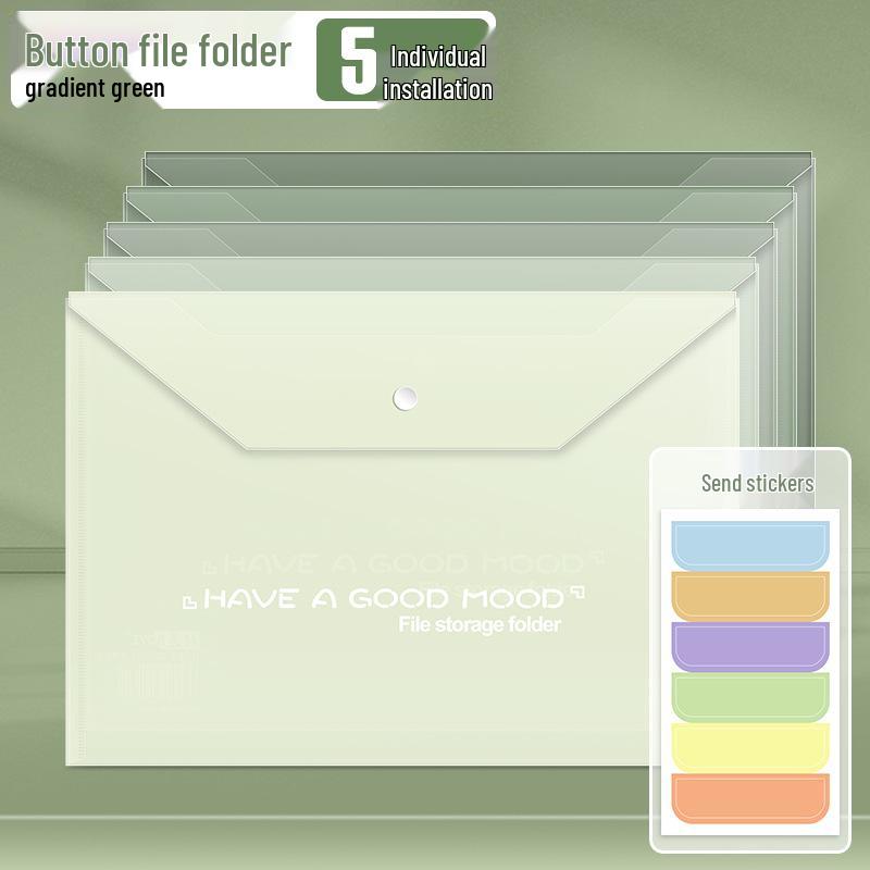 BY209 Transparent A4 Snap Button File Bag for Student Test Papers & Tickets