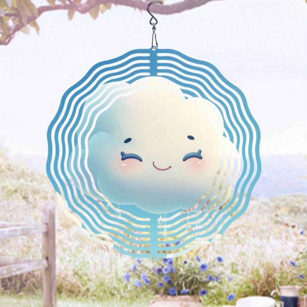 Metal Windmill Garden Decor with Mood Cloud Design Two Way Rotating Spiral Wind Chime Outdoor Hanging Art No Power Required Easy Install