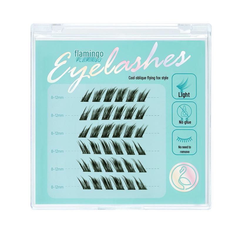 Flamingo Adhesive-Free Natural Black Stem False Eyelashes - Sunflower Cat Elf 3-Piece Individual Clusters
