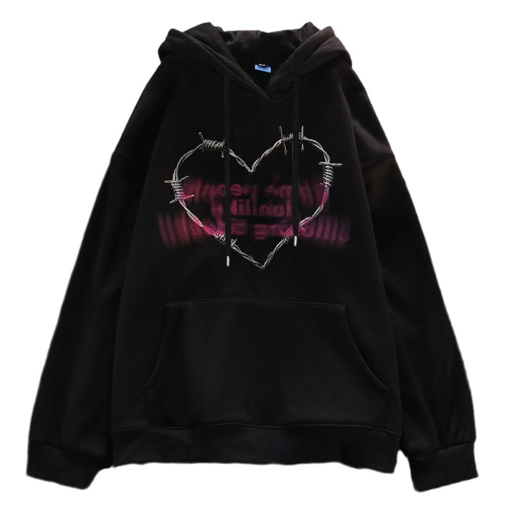 Women's 2024 Korean-Style Letter Print Loose Long Sleeve Hoodie