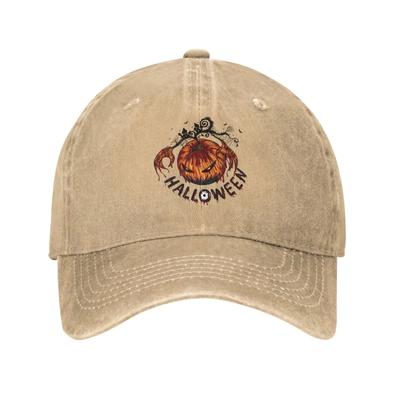 Ghost Pumpkin Halloween Vintage Adjustable Washed Denim Cotton Low Profile Trucker Hat Fitted Baseball Ball Cap