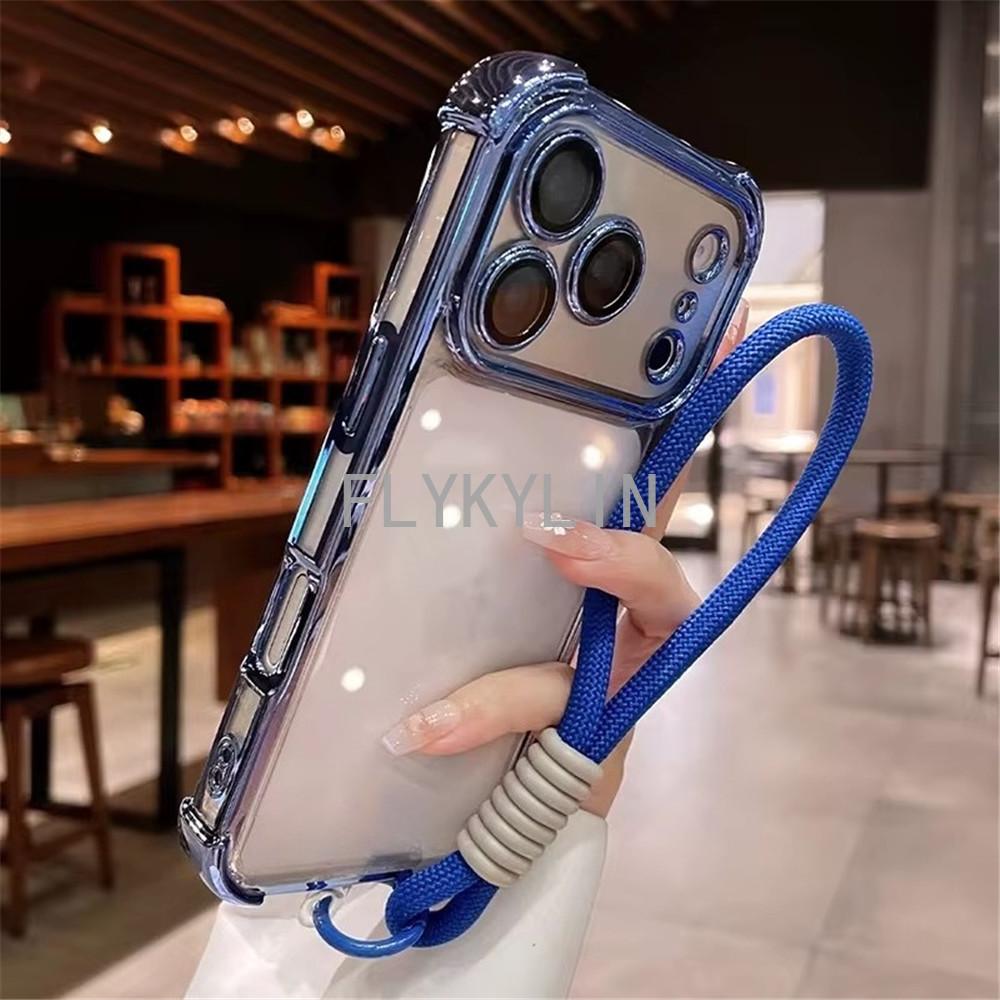 Electroplated Shockproof With Hand Strap Phone Case For Samsung S26 Ultra S25 S24 S23 S22 S21 Plus FE Edge Transparent Cover