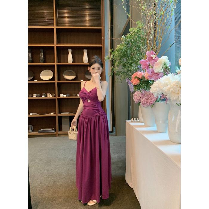

Summer new suspender skirt pure desire wind careful machine hollow chic photo vacation Muse dress purple skirt S