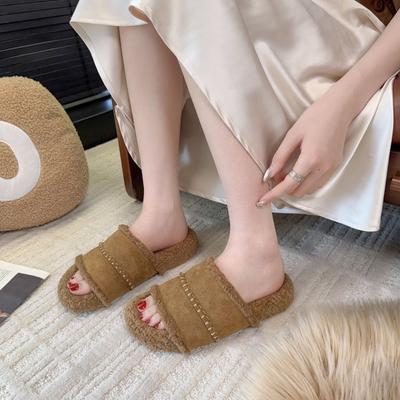 Mao Mao Slippers Women's Fashion Outer Wear 2025 New Retro Muffin Ugly Cute Flat-bottomed Cotton Slippers Lazy One-word Slippers