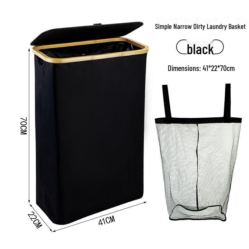 Foldable Bamboo Laundry Hamper with Lid - Oxford Cloth Dustproof Storage Basket