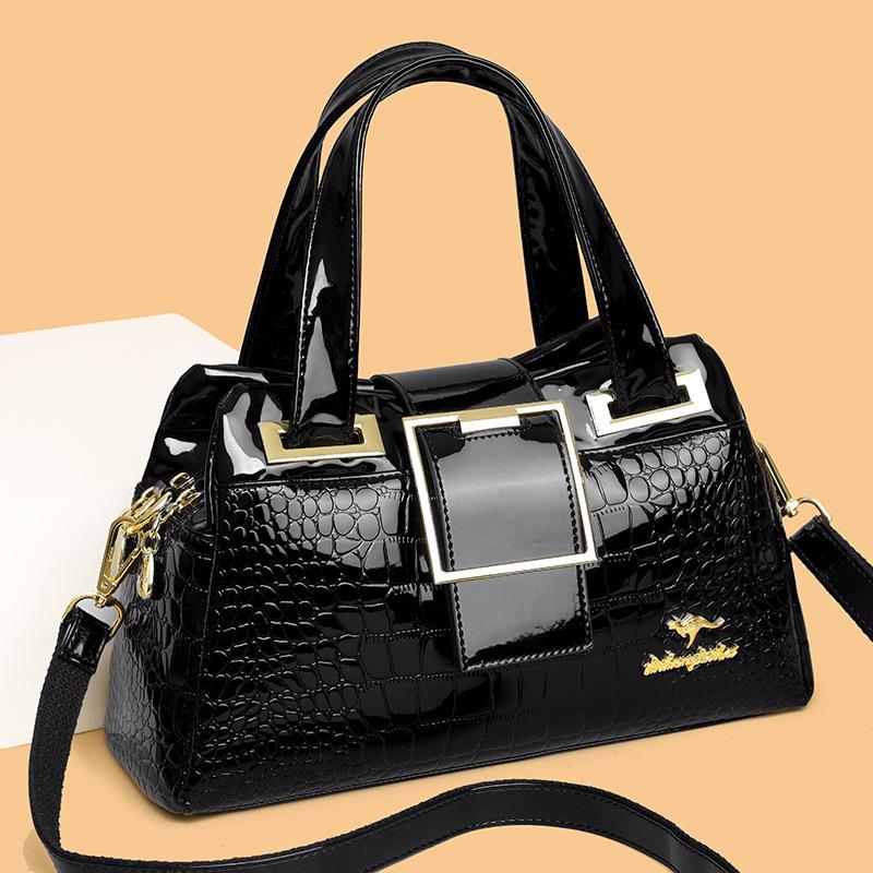 

Women s Bag New Style Shoulder Bag Soft Leather Messenger Bag Middle-aged Mother Patent Leather Handbag Boston Bag чорний