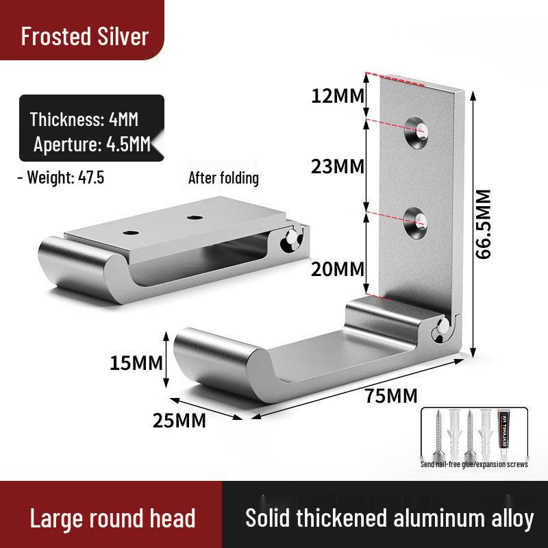 Black Aluminum Alloy Folding Wall-Mounted Coat Hook - Punch-Free, Solid Single Hook