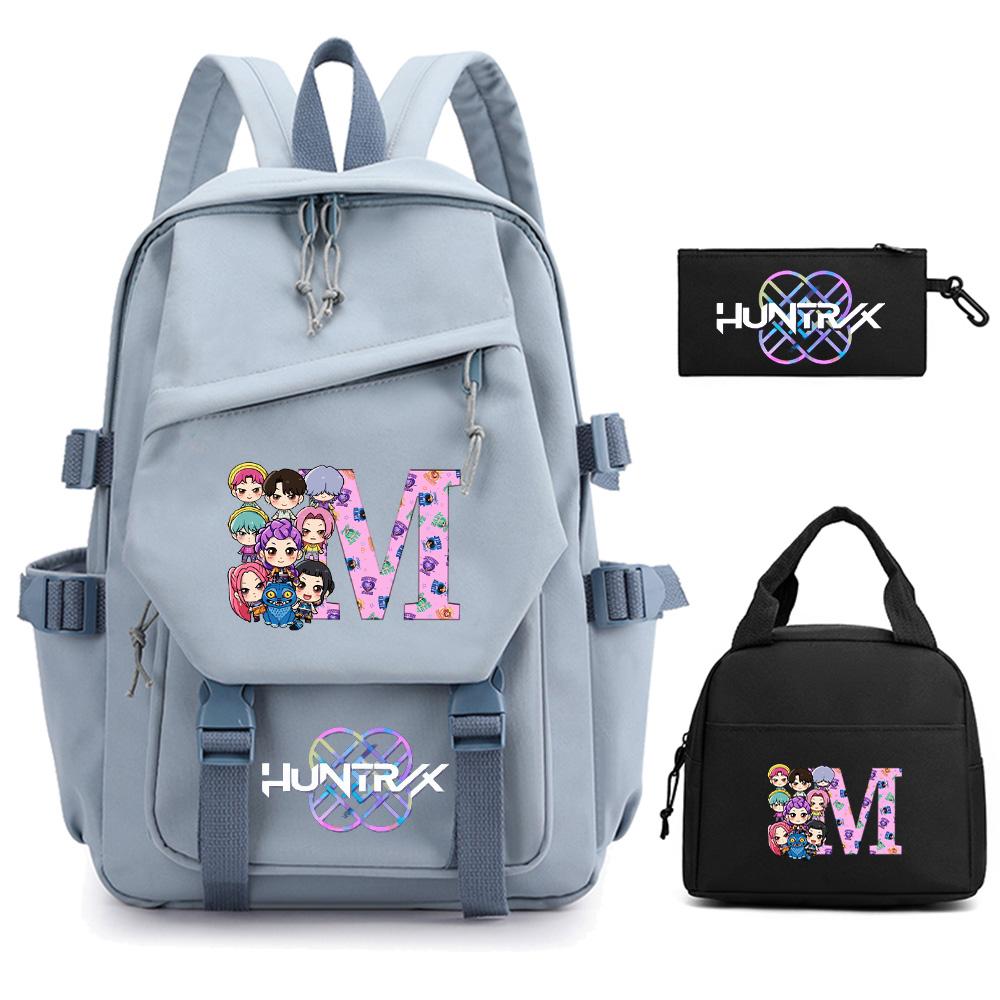 3Pcs/set Cartoon 26 English Letter Kpop Demon Hunters Printed Backpack for Teenger Children Large Capacity Schoolbag Girl Gift Women Travel Bag