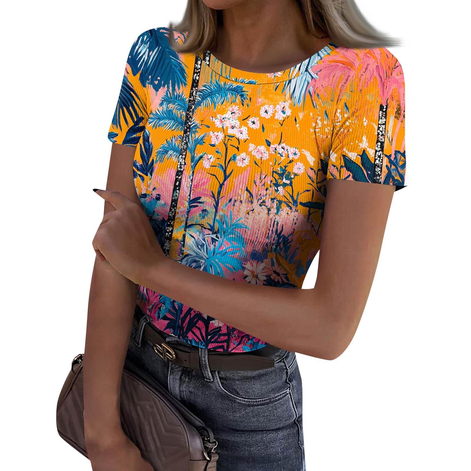 

Женская узкая футболка, модный повседневный свитер с круглым вырезом и коротким рукавом XXL оранжевый