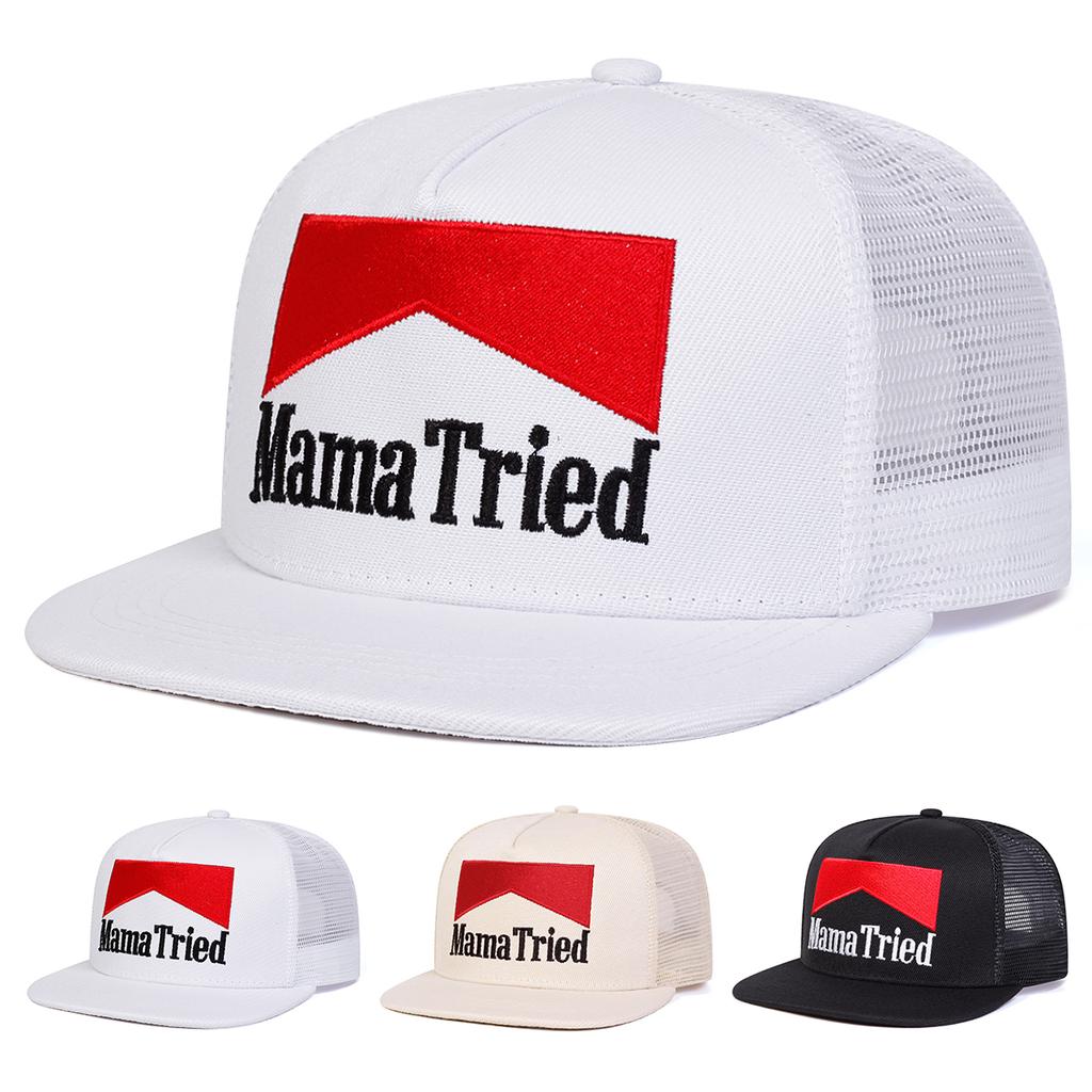 Unisex MAMA TRIED Letter Embroidery Hip-hop Net Hats Spring Summer Outdoor Adjustable Casual Baseball Caps Sunscreen Hat