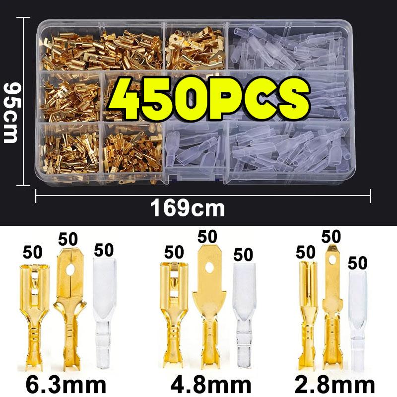 Cold Pressed 450Pcs 2.8/4.8/6.3mm Insulated Male Female Wire Connector Electrical Crimp Terminals Termin Spade Assorted Kit Box