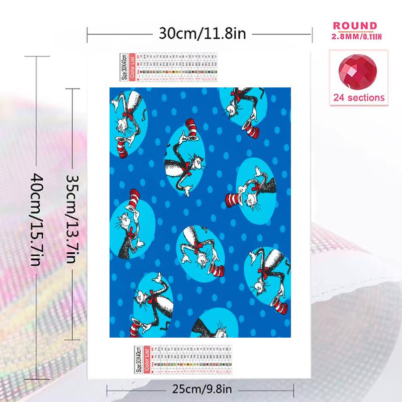 The Cat in the Hat Pattern 3pcs 100% Round Full Drill 5D DIY Diamond Painting Embroidery Cross Stitch Rhinestone Décor