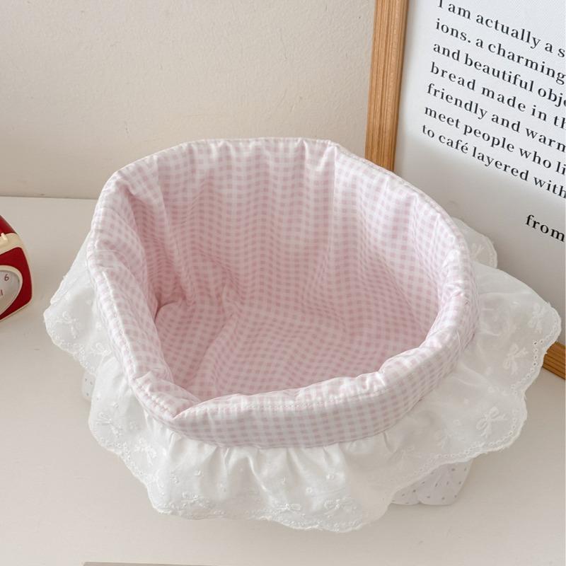 Ruffle Edge Polka Dot Stationery Storage Holder Sweet Pink Desktop Organizer Cute Small Basket for Snacks Scrapbook Supplies