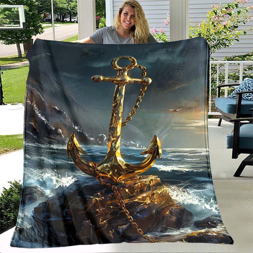 Elegant Golden Anchor Printed Blanket: Perfect for Cozy Nights and Festive Gifting - Available In Various Sizes