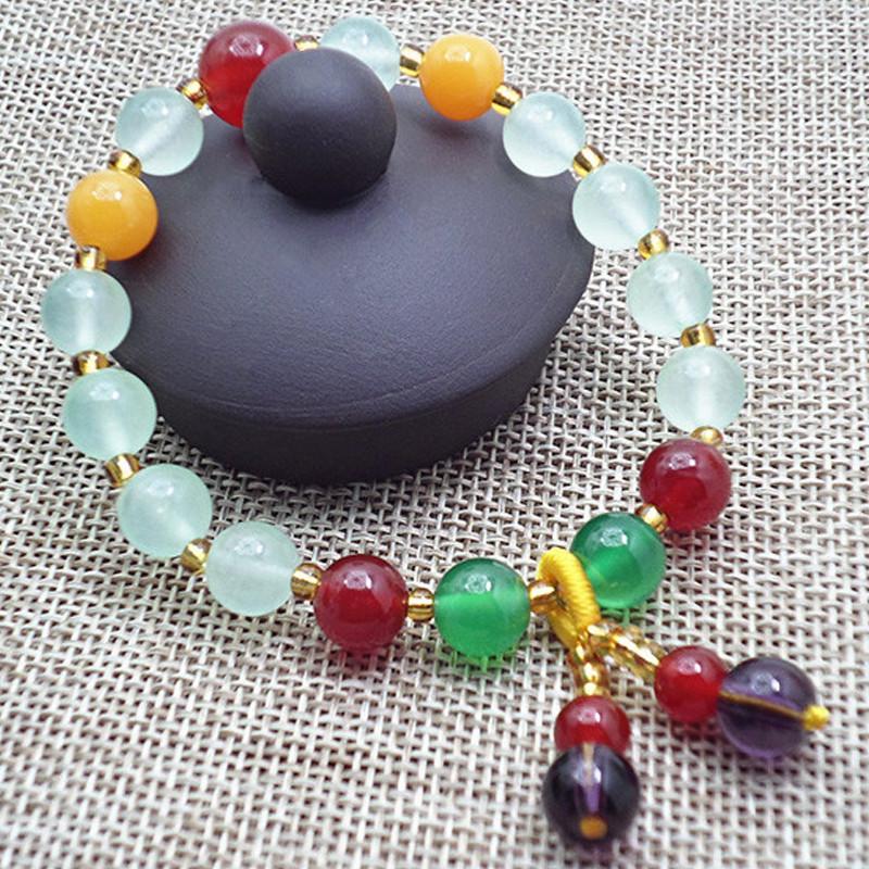 Ethnic Style Women's Chalcedony & Amethyst Crystal Beaded Bracelet