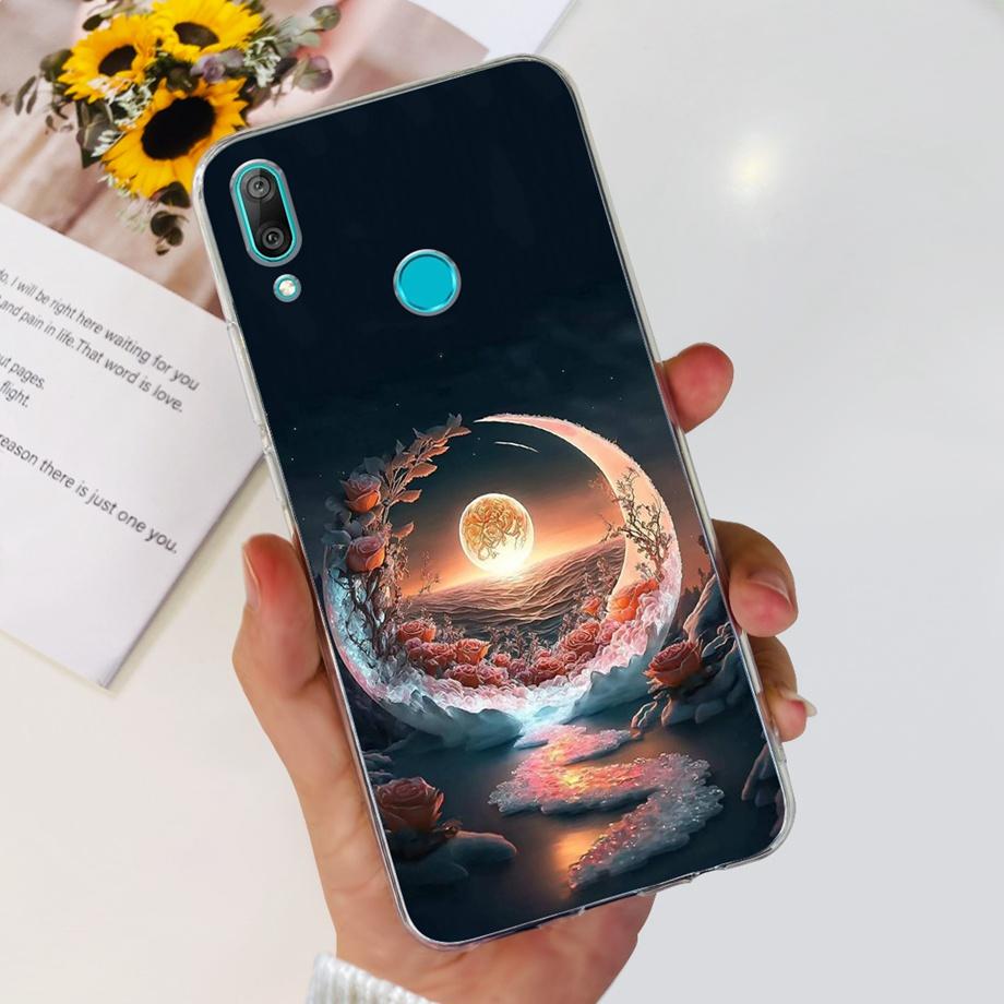 For Huawei Y7 (2019) Phone Case Huawei Y7P 2020 Back Cover Transparent Slim Soft TPU Rubber Bumper Child Fashion Cartoon Pattern