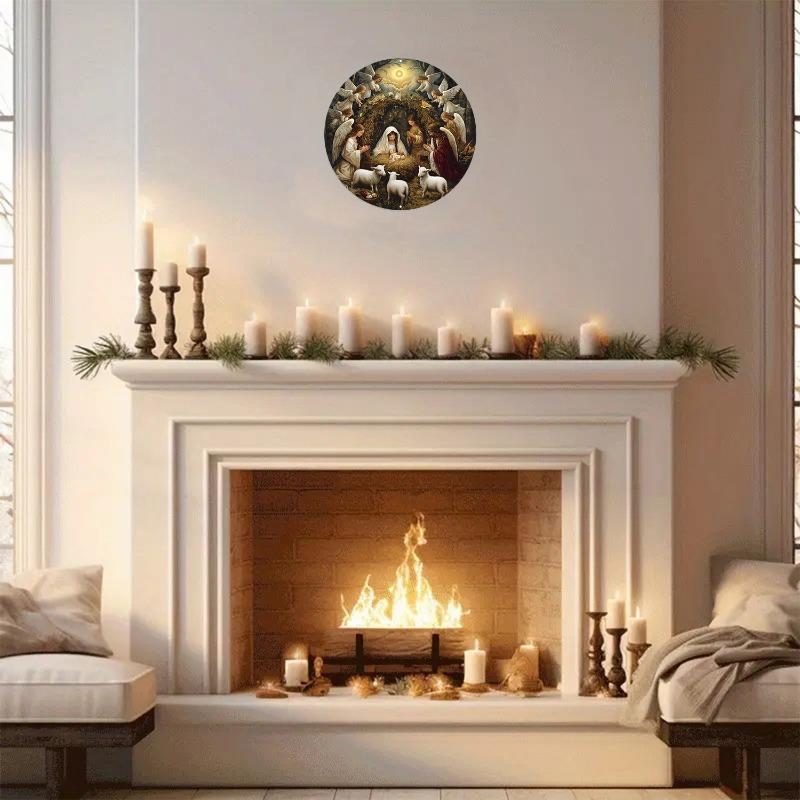 Round Wood Nativity Scene Wall Art Sign, Perfect for Living Room, Bedroom, Cafe Decor, Festive Holiday Decoration, for Door, Wall, Home Farmhouse