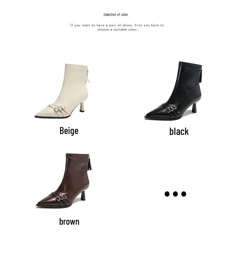 Women's Pointed Toe Stiletto Ankle Boots: Autumn/Winter 2025 - Zipper, Elastic, Versatile, High Heel, Short Tube Design.