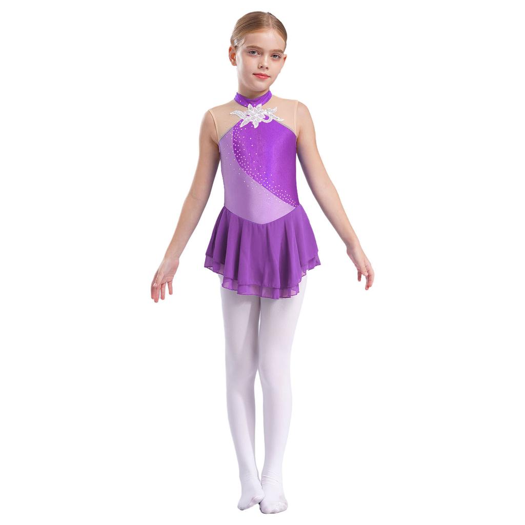 Rhinestone Sequins Figure Ice Skating Dress for Girls Kids Ballet Dance Dress Child Gymnastics Lyrical Dance Dress Costumes